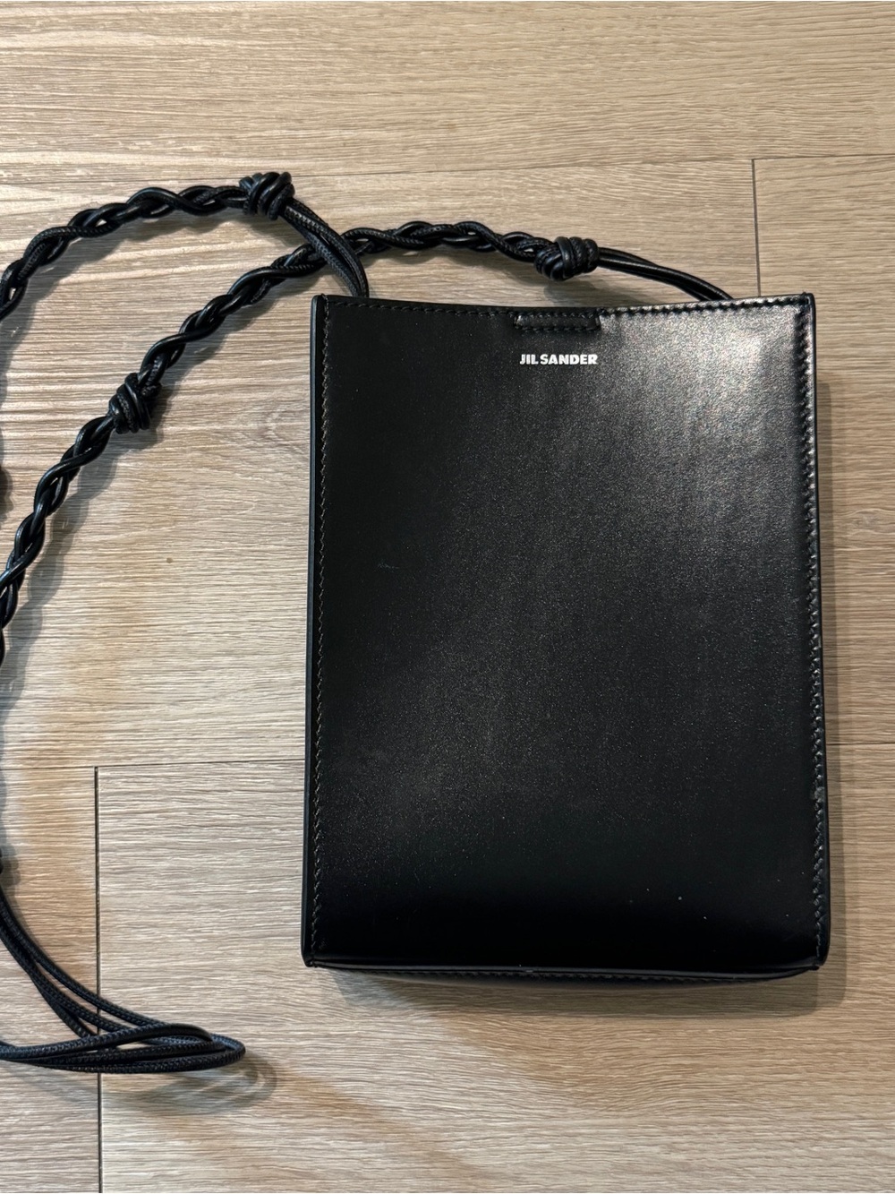 Jil Sander Black Leather Crossbody Tangle Bag